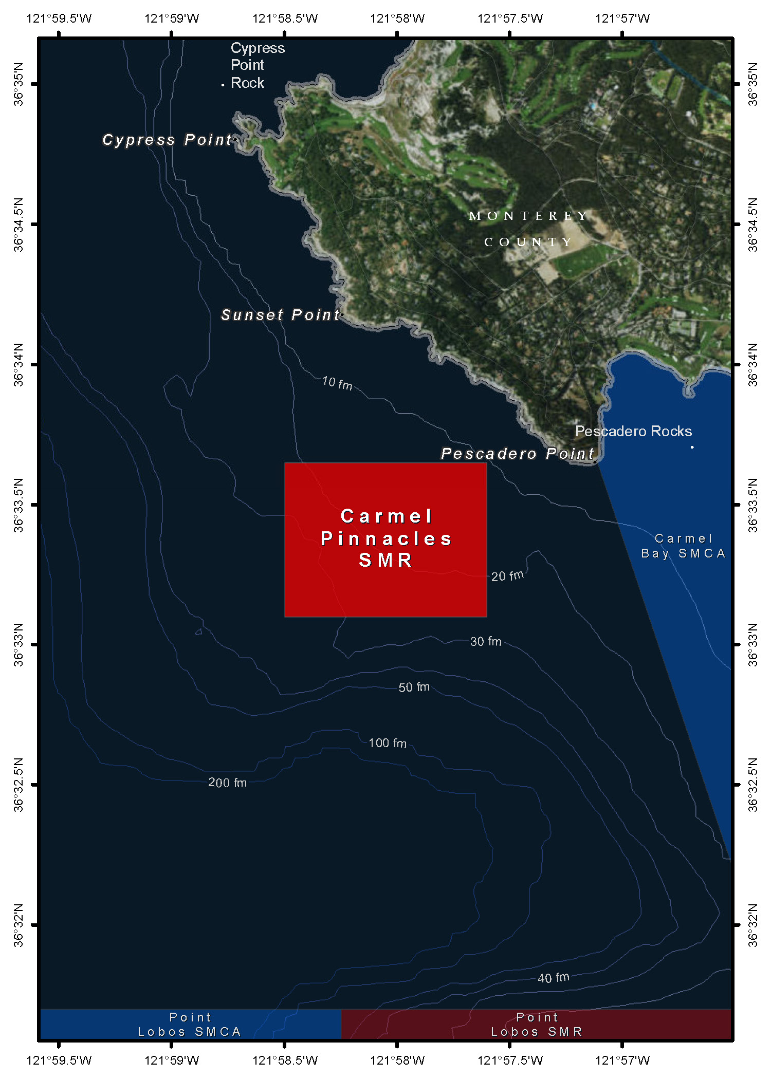 Map of Carmel Pinnacles State Marine Conservation Area - click to enlarge in new tab